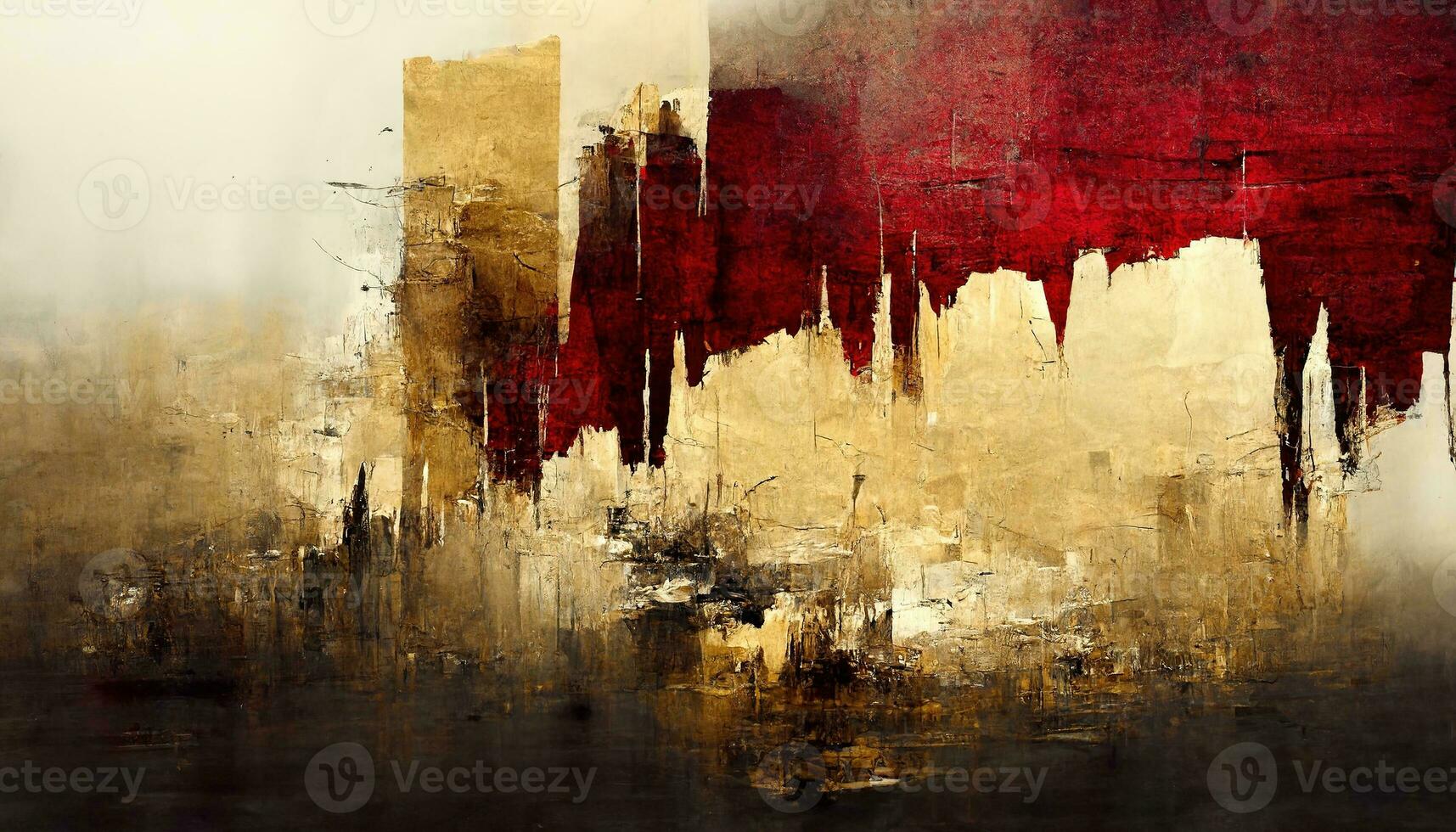 Generative AI, Red, golden and black watercolor abstract painted background. Ink black street graffiti art on a textured paper vintage background, washes and brush strokes. photo