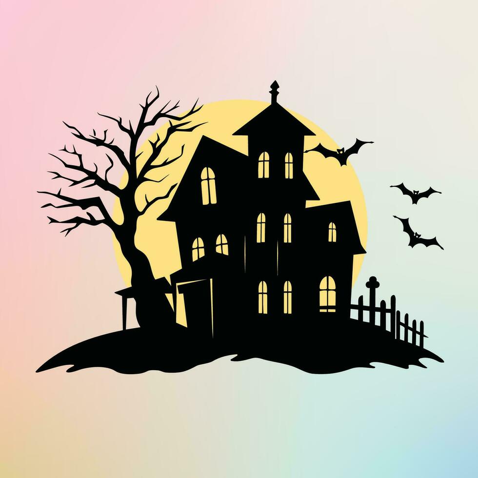 Haunted House on Hill with Full Moon vector