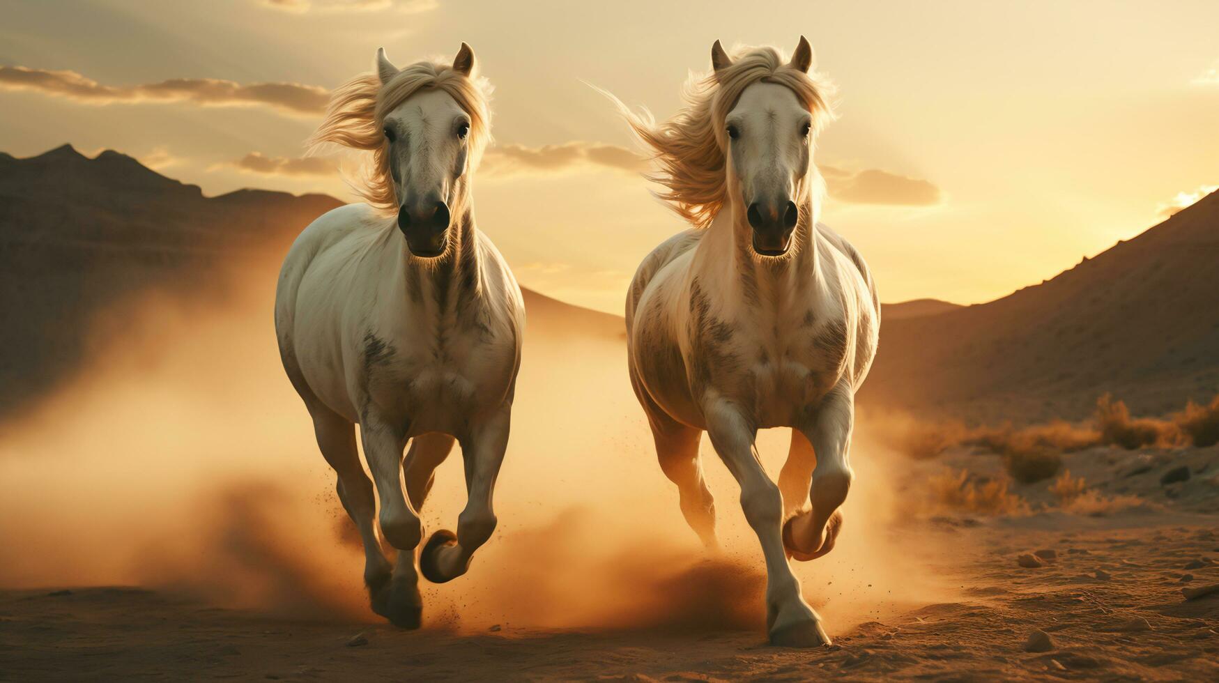 The horse is moving on the meadow, Generative Ai photo
