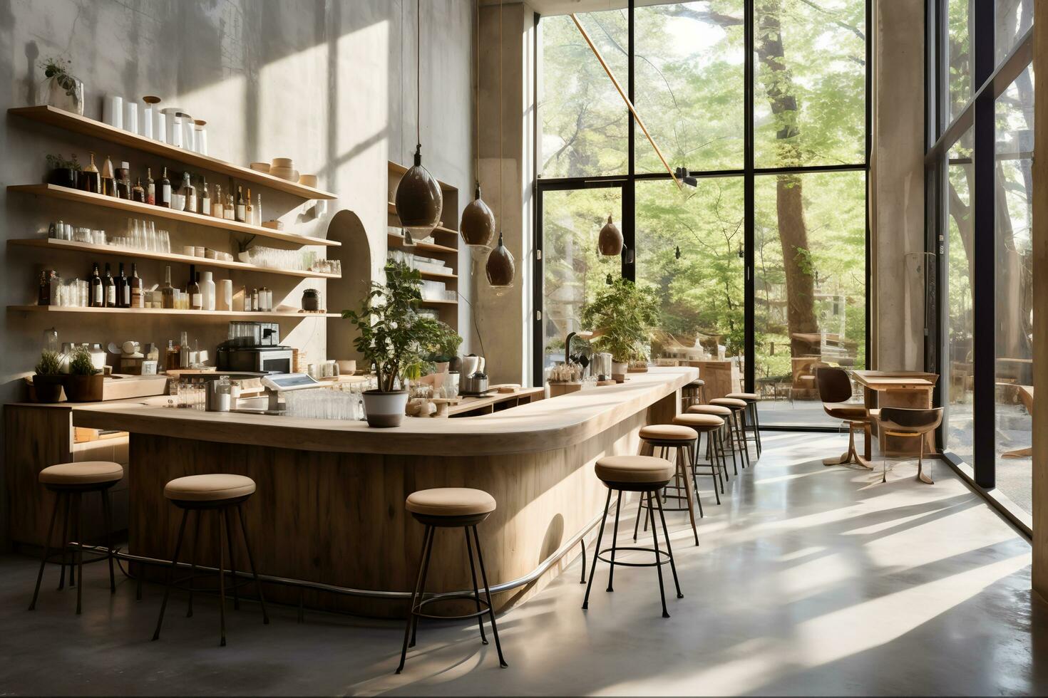 Rustic Coffee Shop Interior Design for Coffee Lovers, Generative Ai photo