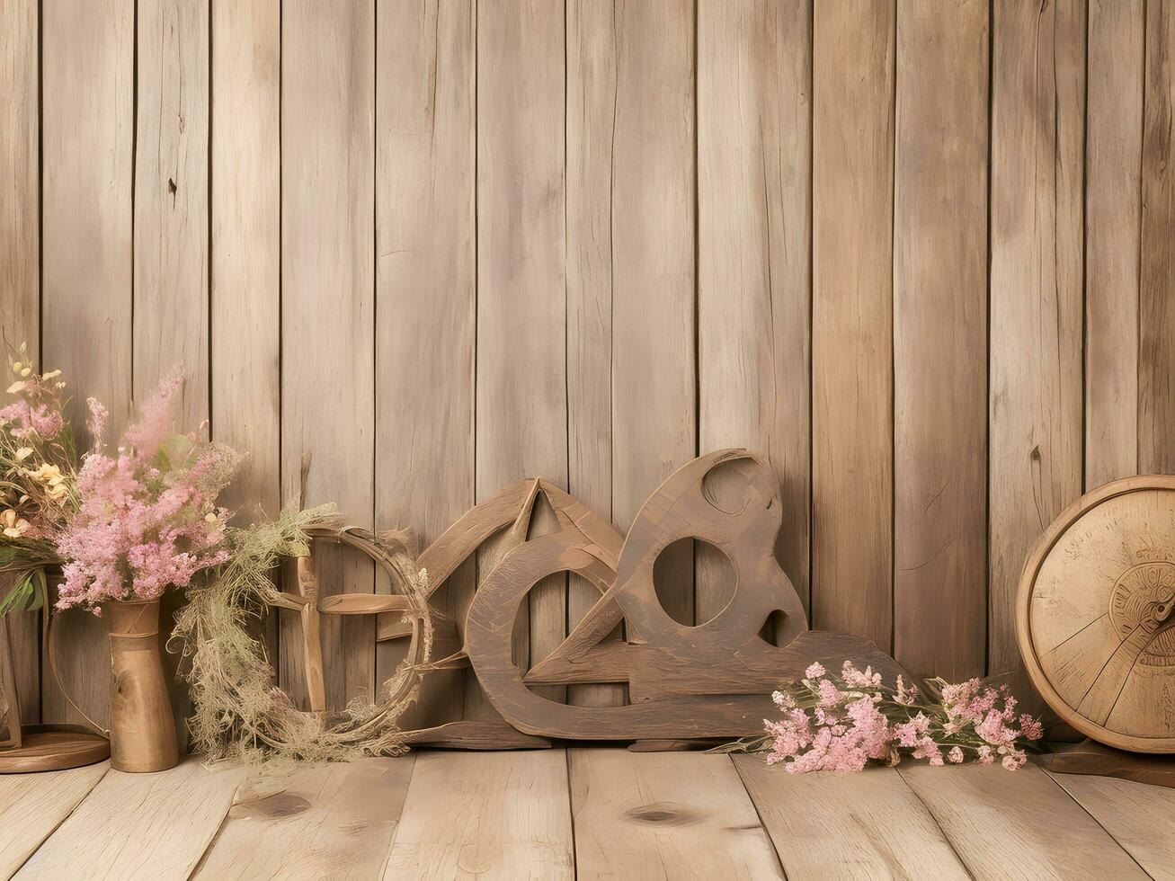 Wooden background with rustic decorative elements illustration product, Ai Generative photo