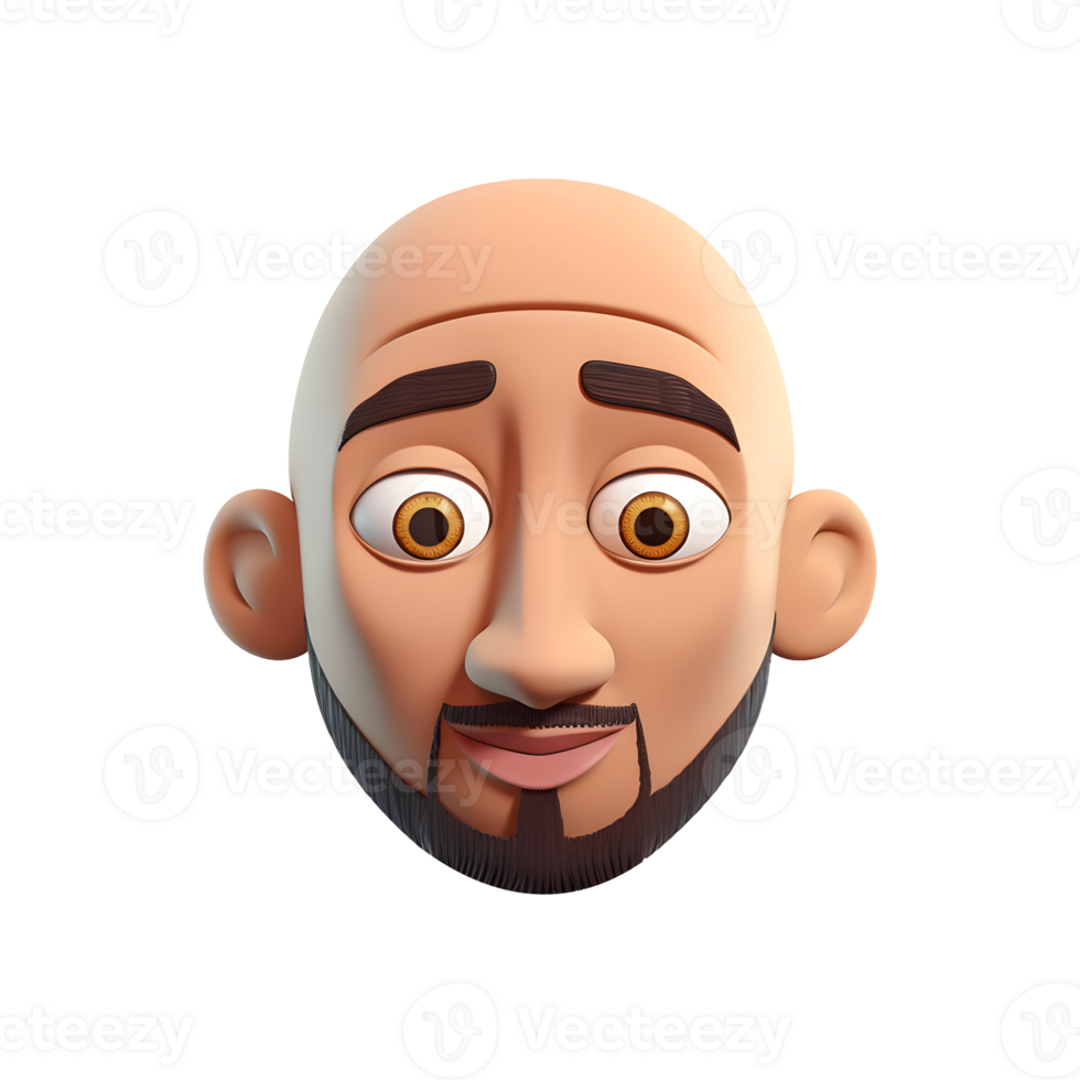 Bald men 3d render with beard, Bald men 3d headshot render of men isolated on transparent background, 3d avatar , Human face cartoon character render, 3d Portrait render with no hairs, png
