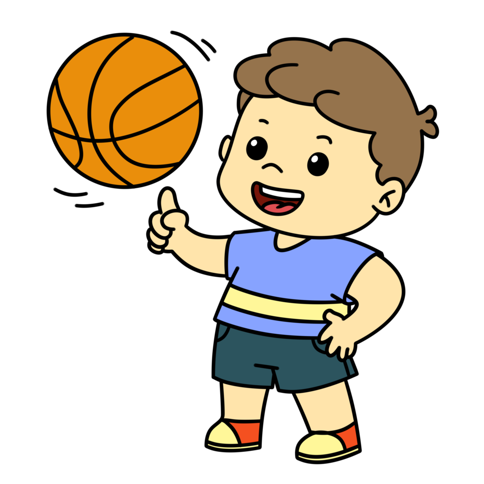 schattig kind jongen Speel basketbal tekenfilm png