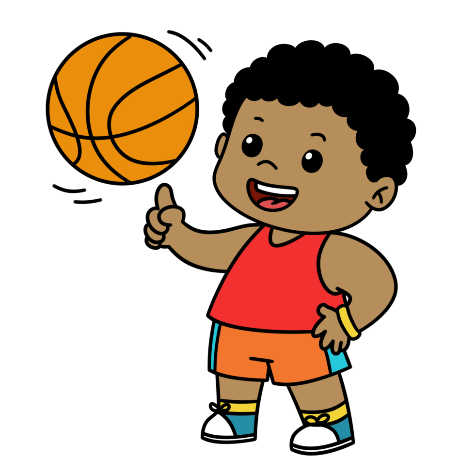 Cute Kid Boy Play Basketball Cartoon png