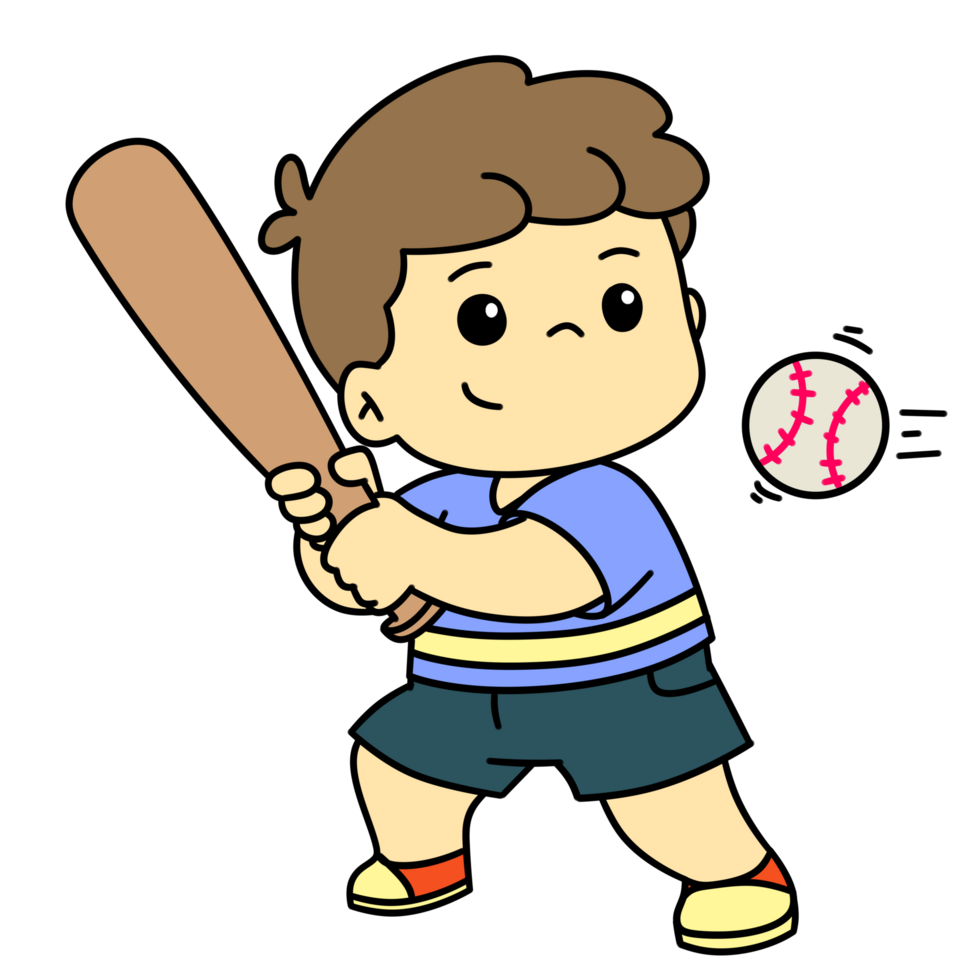 Cute Kid Boy Play Baseball Cartoon png