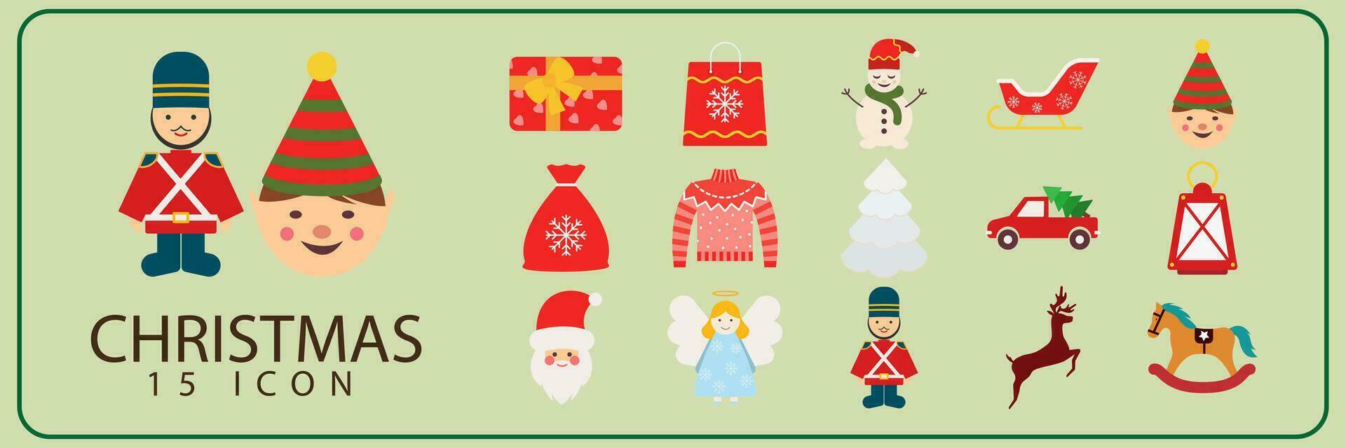 Christmas Icons set, vector and illustration. Happy new year, Merry christmas and holiday decoration.