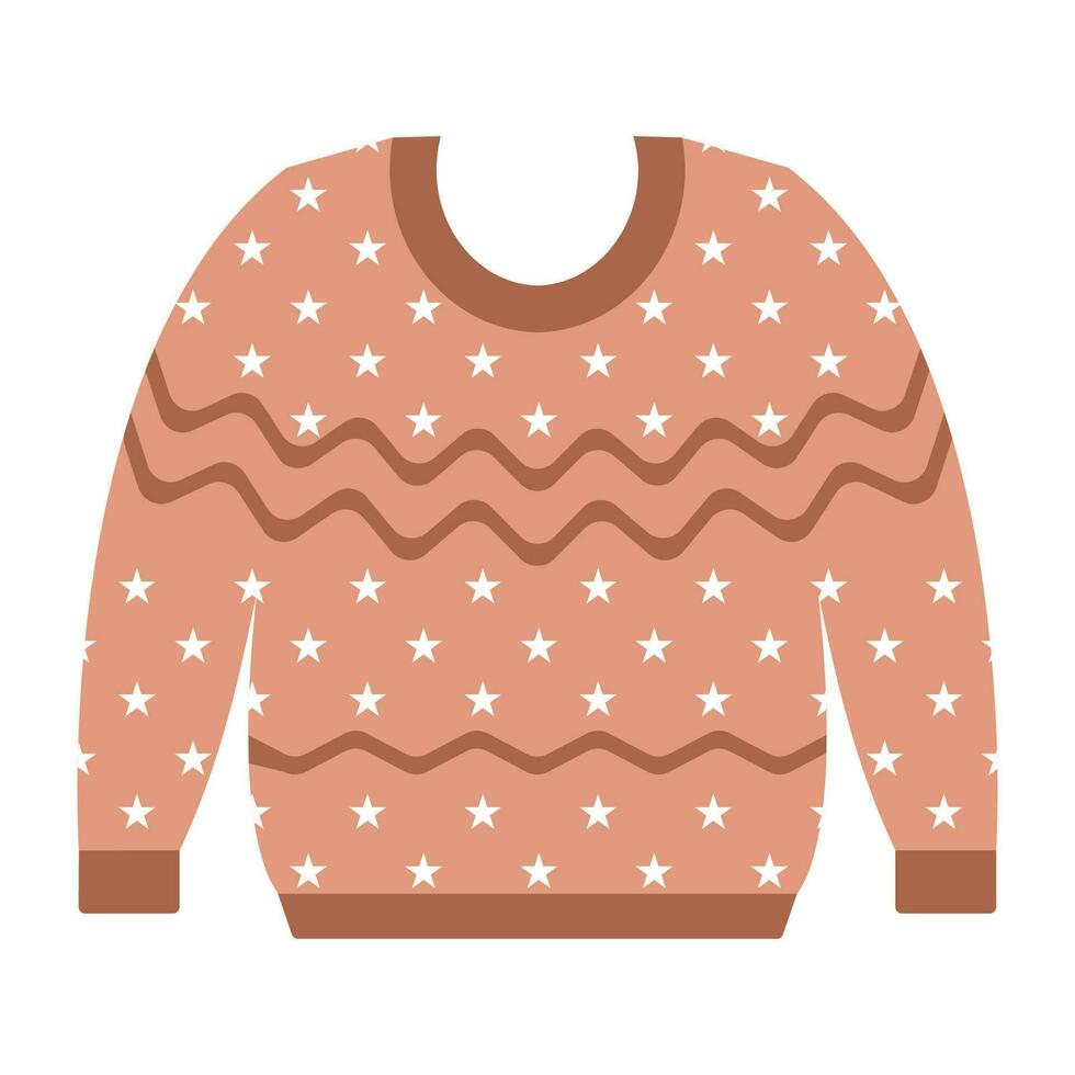 Flat vector cartoon cozy warm sweaters in different colors and shapes. Women's or man knitted clothing on a white background. Christmas and new year.