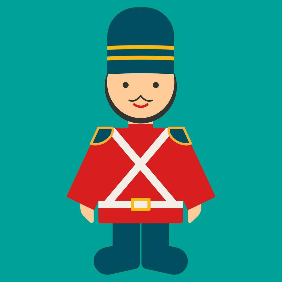 Flat Christmas icon. Christmas and Happy New Year greeting. Happy holidays Christmas card, poster, banner, frame. Flat vector illustration or icon red and blue soldier toy.