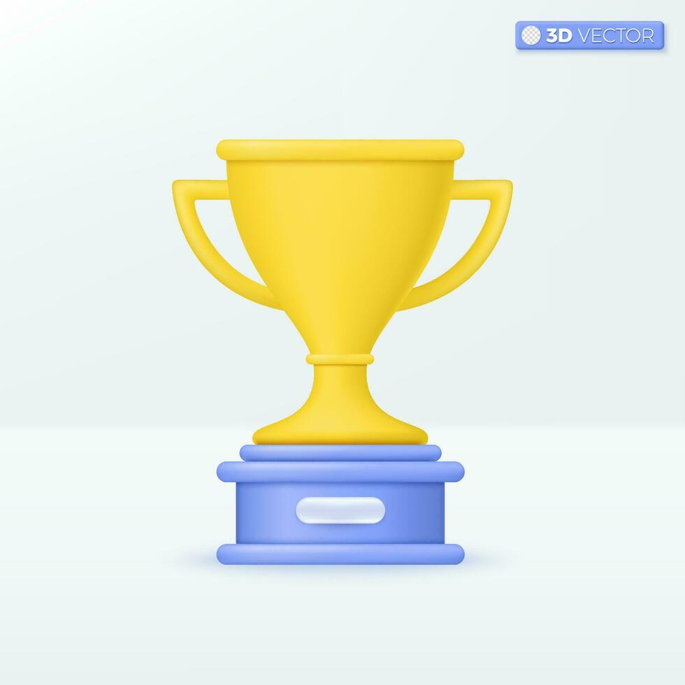 Gold Trophy cup icon symbols. champions rewards ceremony, success, 1st winner concept. 3D vector isolated illustration design. Cartoon pastel Minimal style. You can used for design ux, ui, print ad.