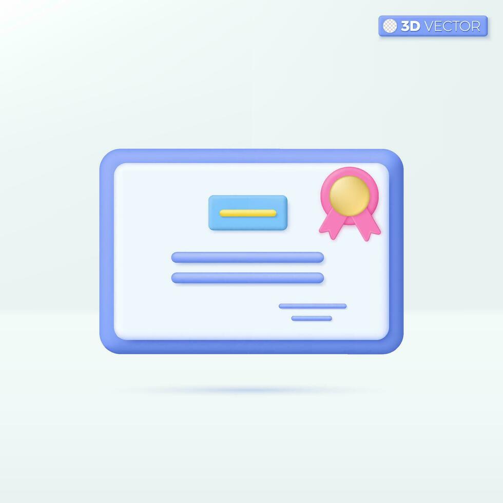 Certificate icon stamp and pink ribbon icon symbols. Achievement, gold award, diploma concept. 3D vector isolated illustration design Cartoon pastel Minimal style. You can used for design print ad.