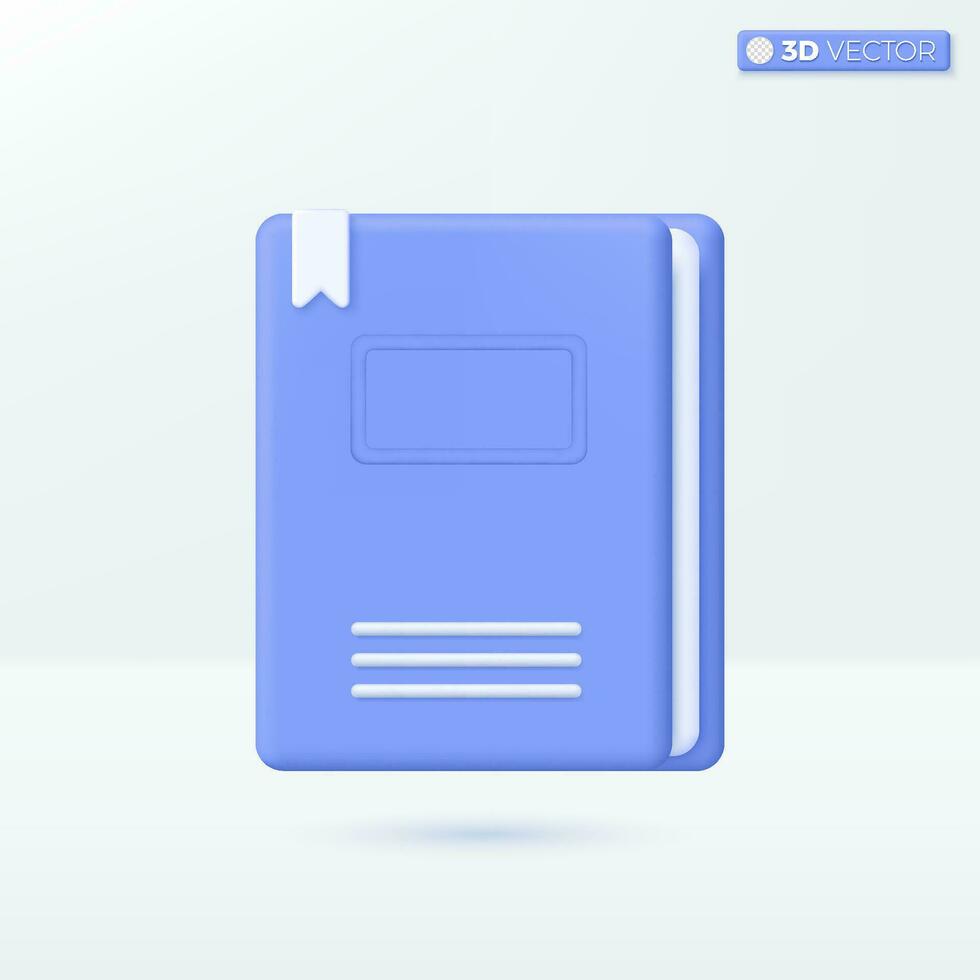 Diary or Book icon symbols. Textbook with bookmark, e-book, magazine, Education concept. 3D vector isolated illustration design. Cartoon pastel Minimal style. You can used for design ux, ui, print ad.
