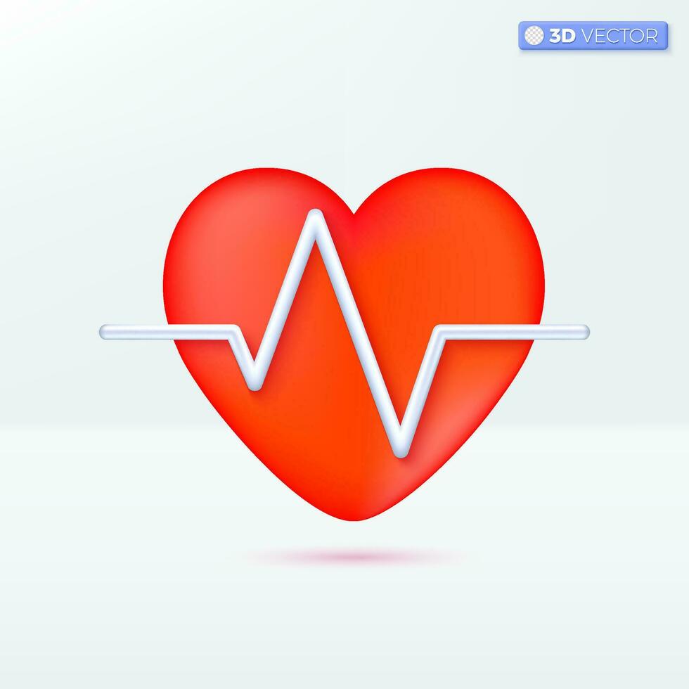 Heartbeat icon symbols. pulse line, cardiogram, medical, cardiac assistance, Healthy lifestyle concept. 3D vector isolated illustration design Cartoon pastel Minimal style. For design ux, ui, print ad