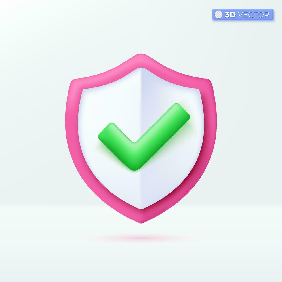 Shield check mark icon symbols. Security, guaranteed, Secure guarding protect concept. 3D vector isolated illustration design. Cartoon pastel Minimal style. You can used for design ux, ui, print ad.