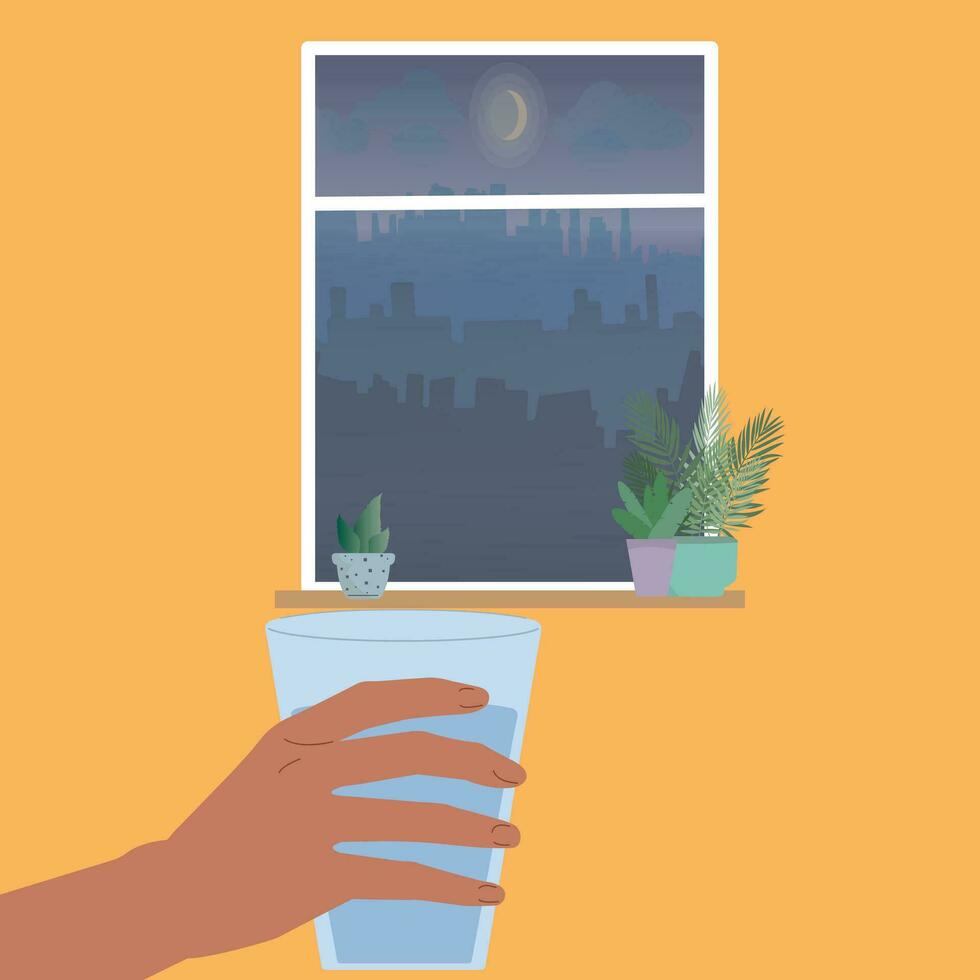 The hand holds a glass of water. Health . beauty. nature. vector
