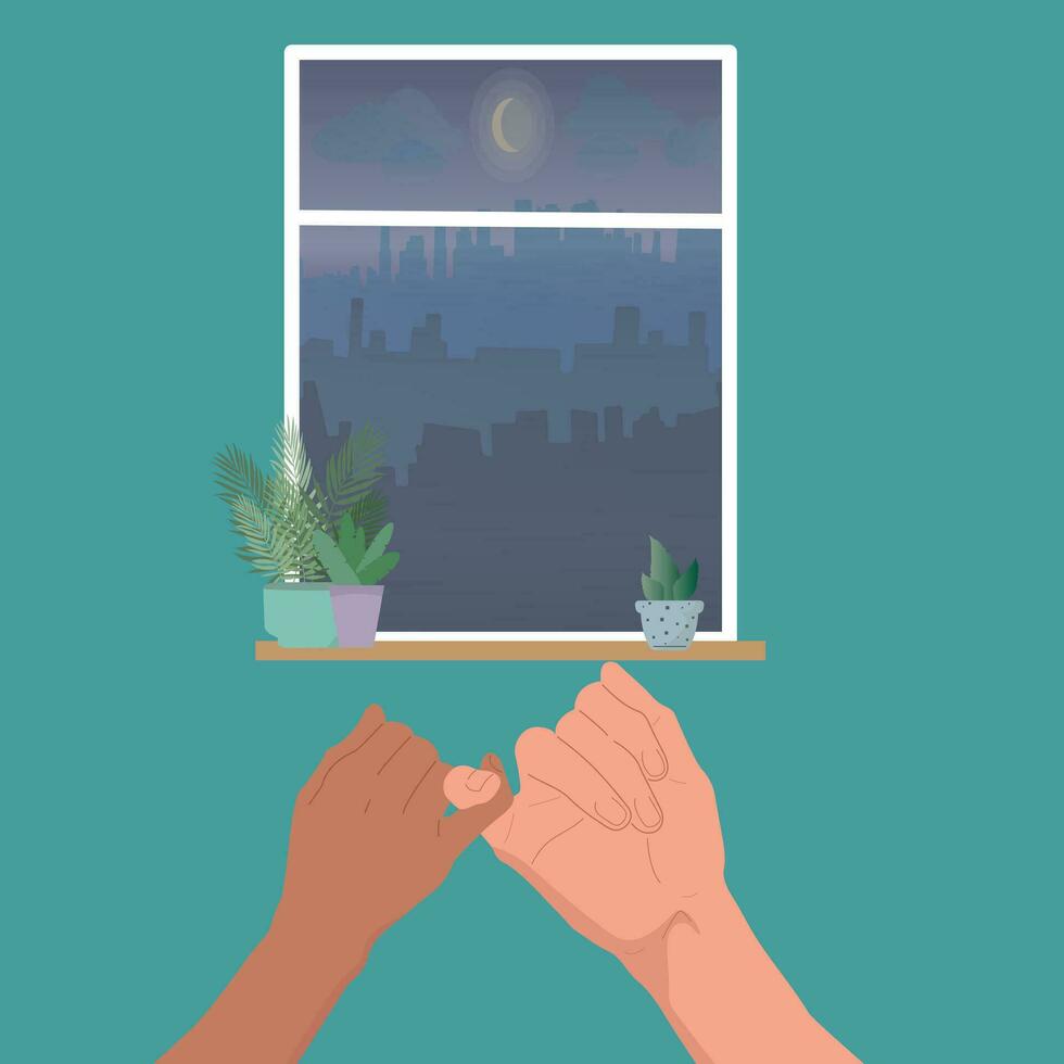 The concept of love and teamwork. Two hands hold each other. Symbol of happy partnership, success, childhood, friendship. Flat design. Vector. vector