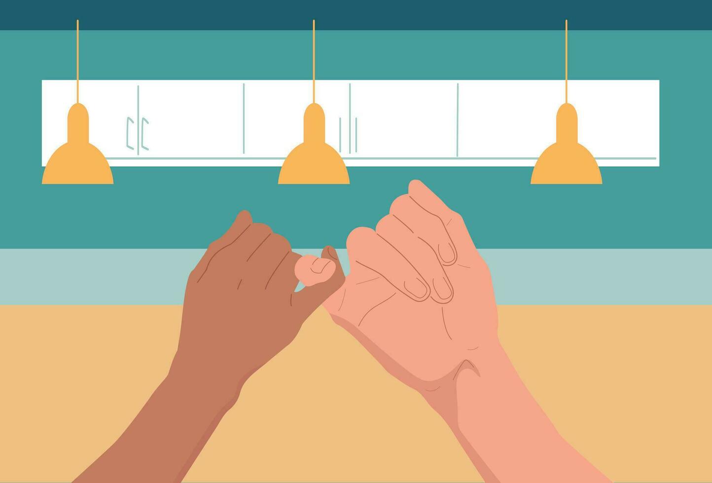 The concept of love and teamwork. Two hands hold each other. Symbol of happy partnership, success, childhood, friendship. Flat design. Vector. vector
