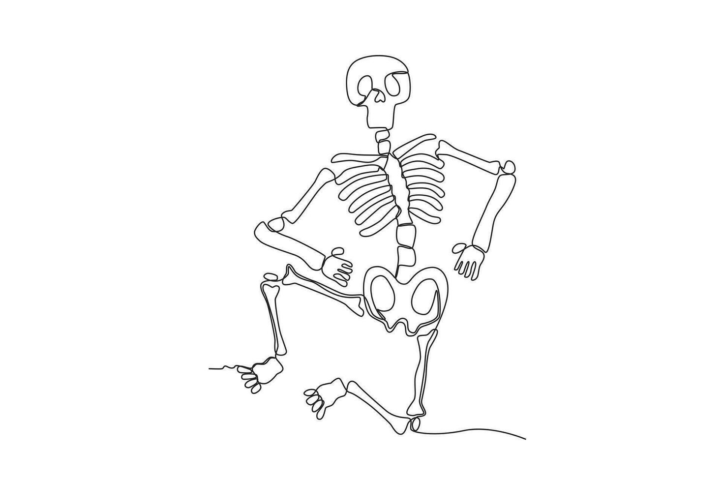 A seated skeleton with legs bent vector