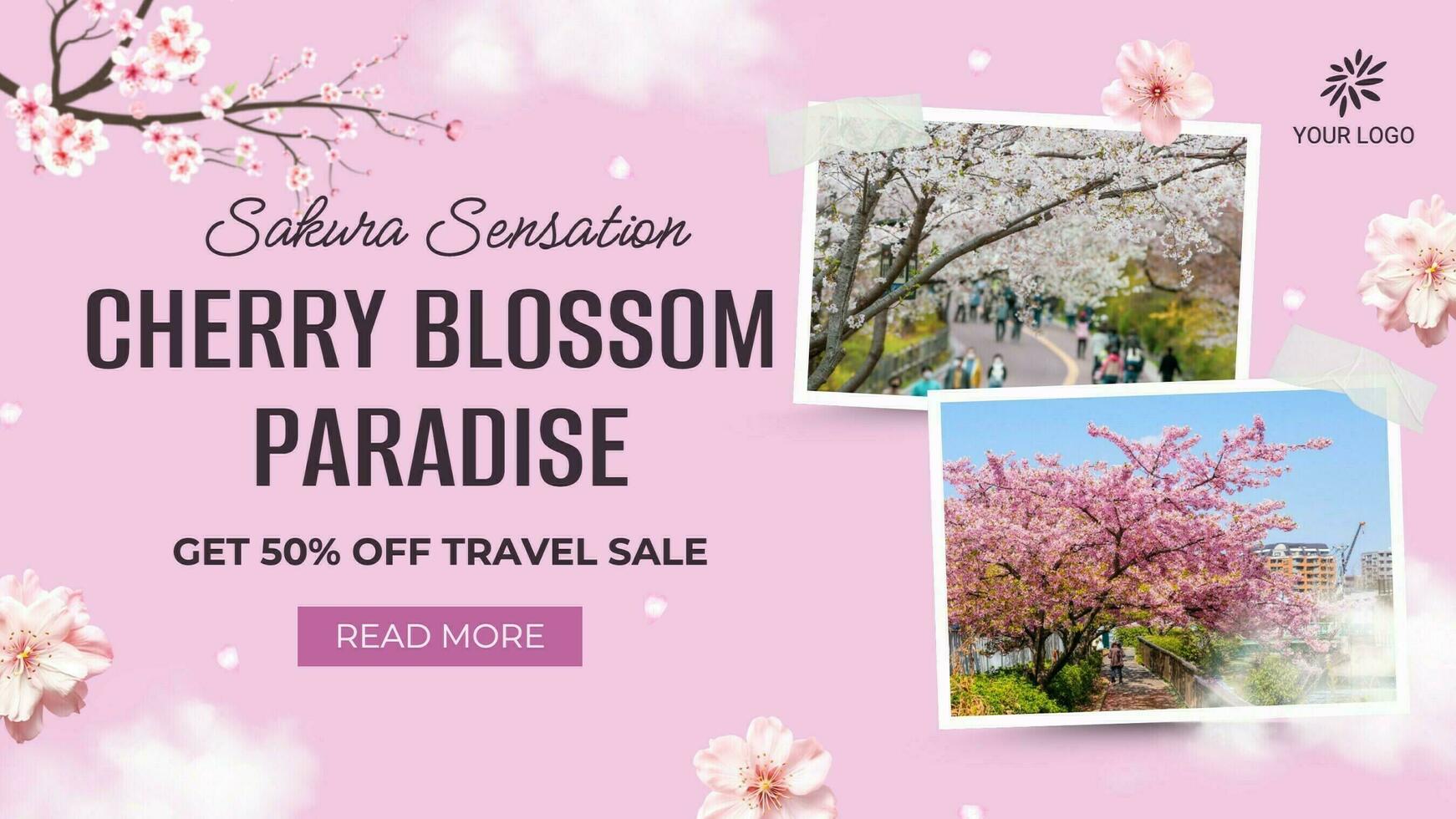 Seasonal Sakura Spring Travel Sale Twitter Post template
