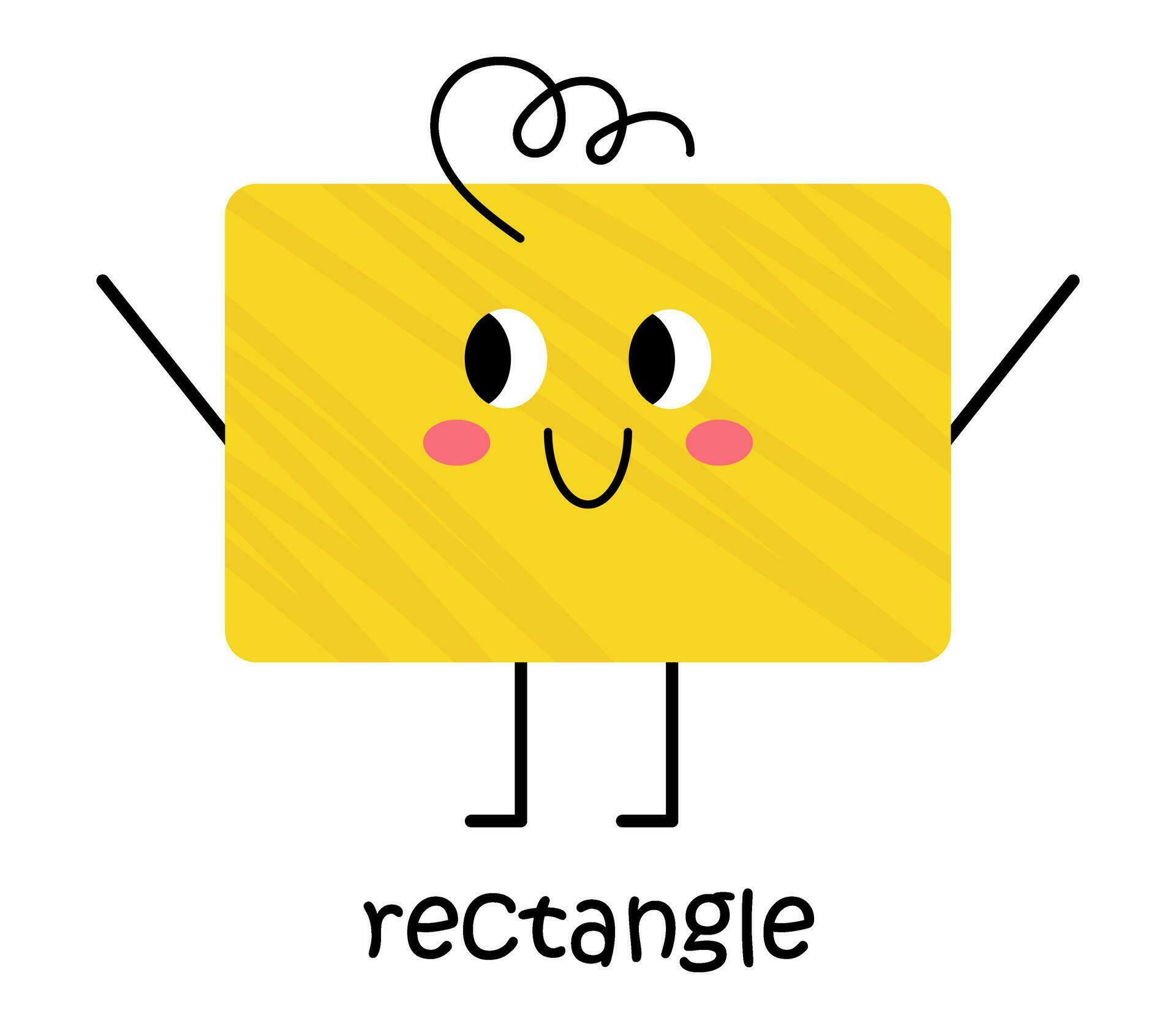 Vector yellow rectangle character. Cute geometric figure with face ...