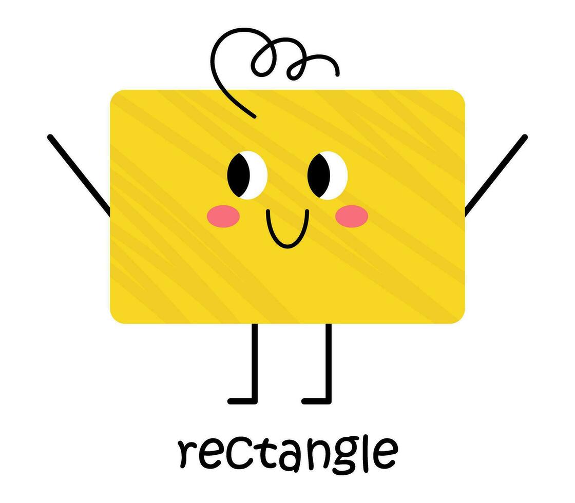 Vector yellow rectangle character. Cute geometric figure with face