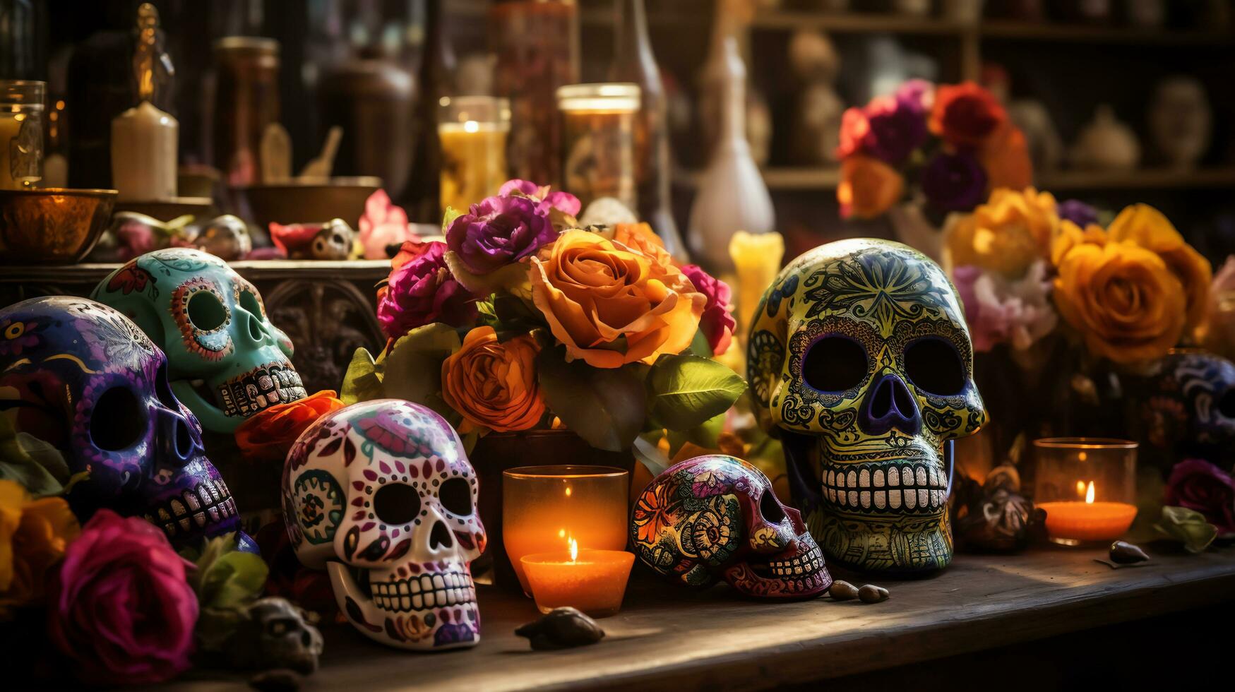 Time Honored Day of the Dead Festivities, Generative Ai photo