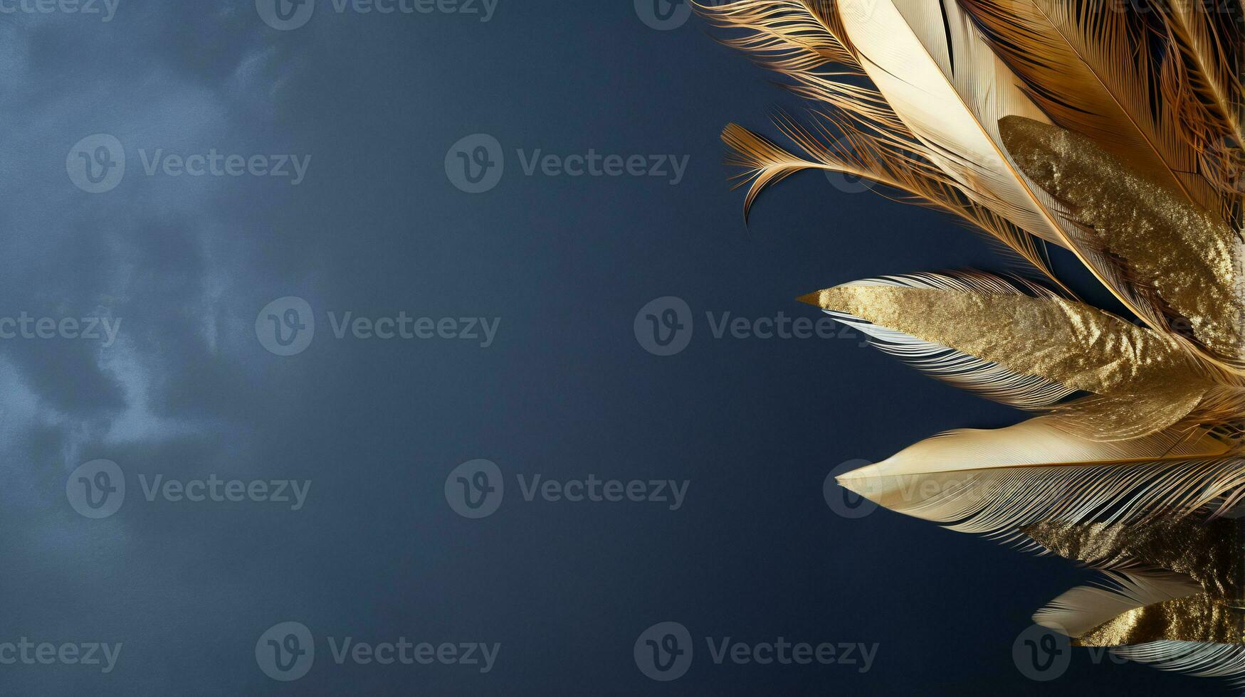 Golden and blue indigenous feather copy space background photo