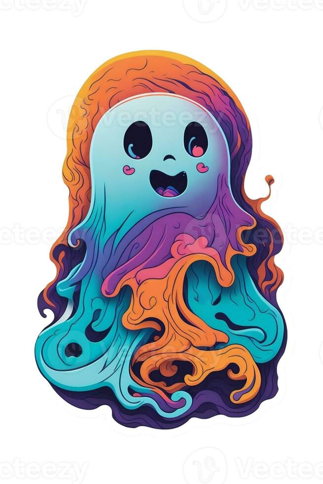 cute ghost in rainbow colors kawaii graphics for halloween, photo