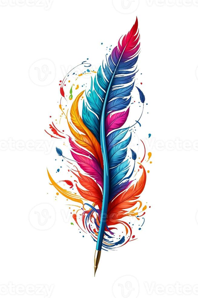 graphic colorful pen for writing bird feather photo