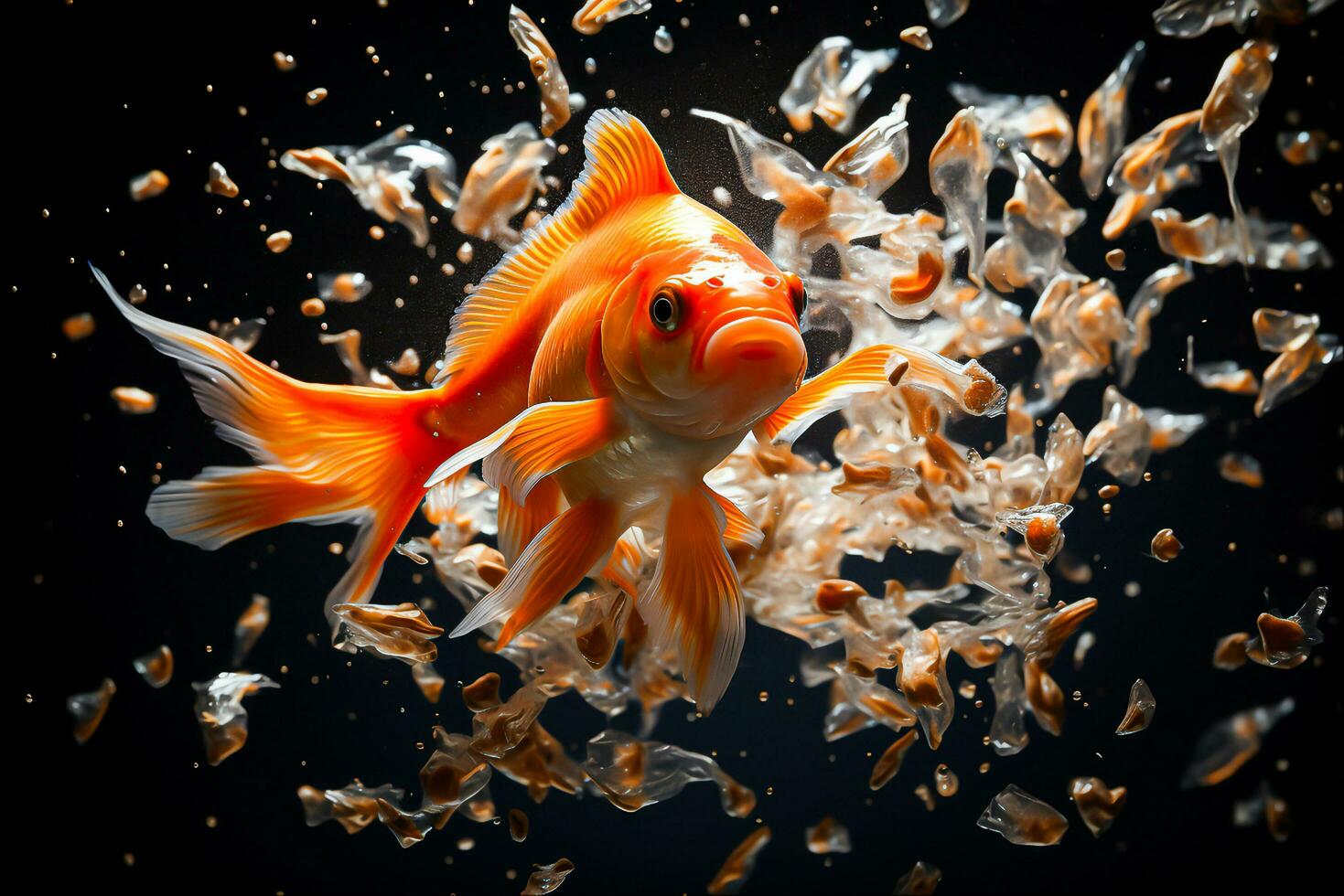 Goldfish fish are swarming, Generative Ai photo