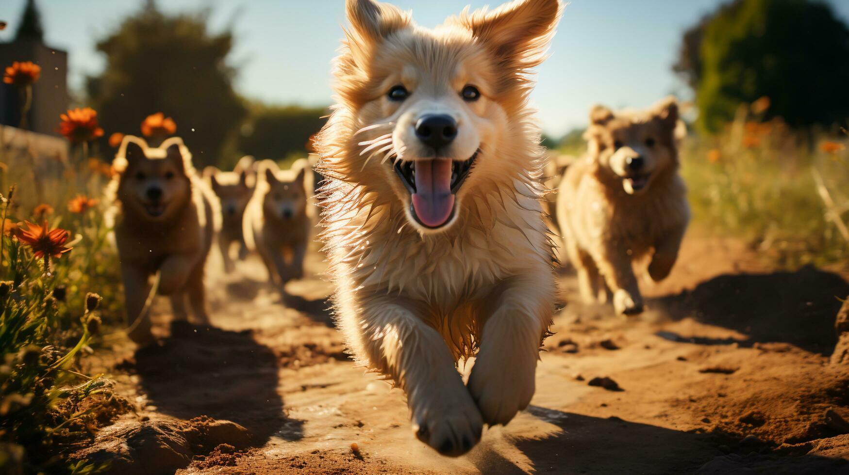 Joyful Puppy Playtime Cute Puppies Having Fun in Lively Interaction, Generative Ai photo