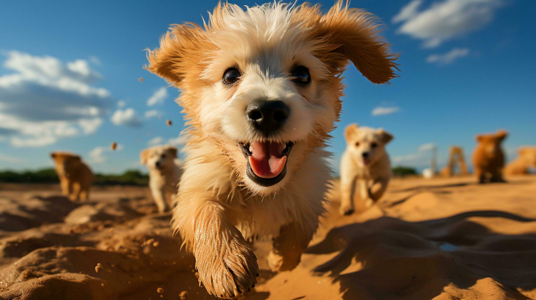 alegre perrito Tiempo de juego linda cachorros teniendo divertido en animado interacción, generativo ai foto