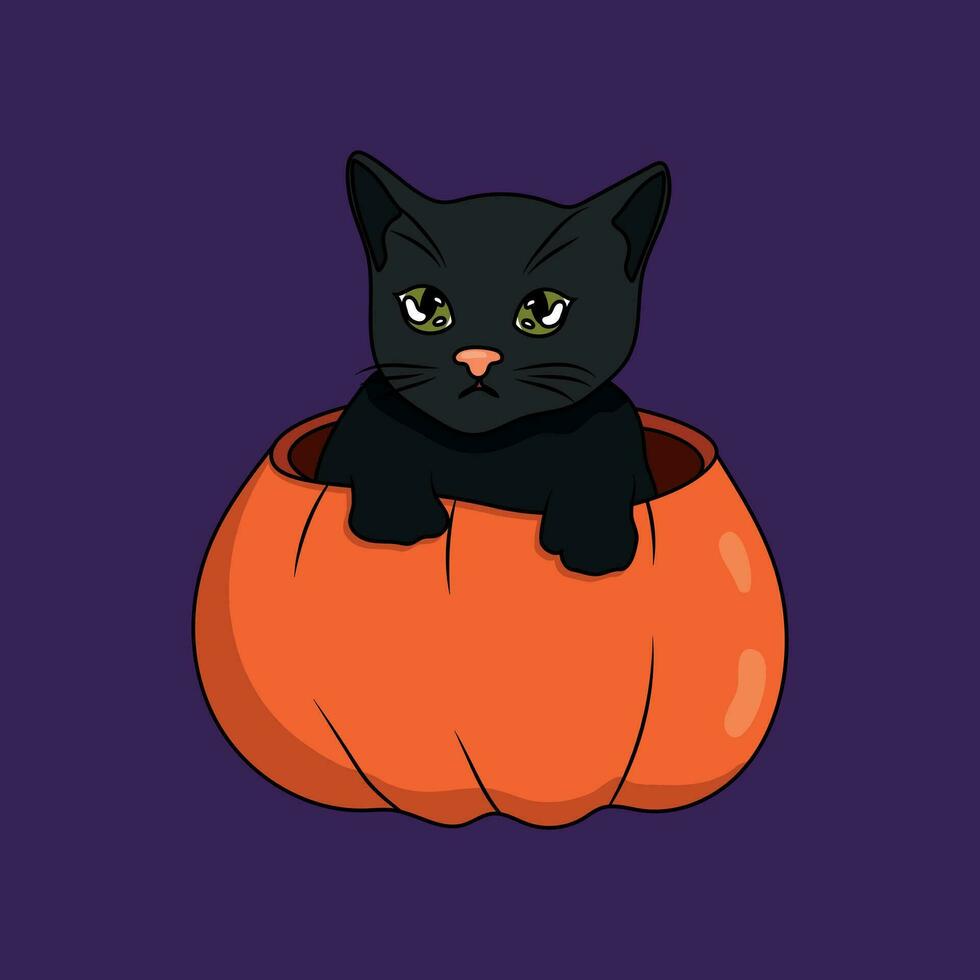 Víspera de Todos los Santos ilustración con calabaza y gatito vector