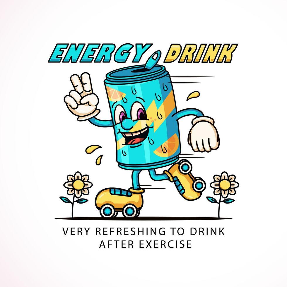 Cartoon mascot, drink can on roller skates. Perfect for logos, mascots, t-shirts, stickers and posters vector