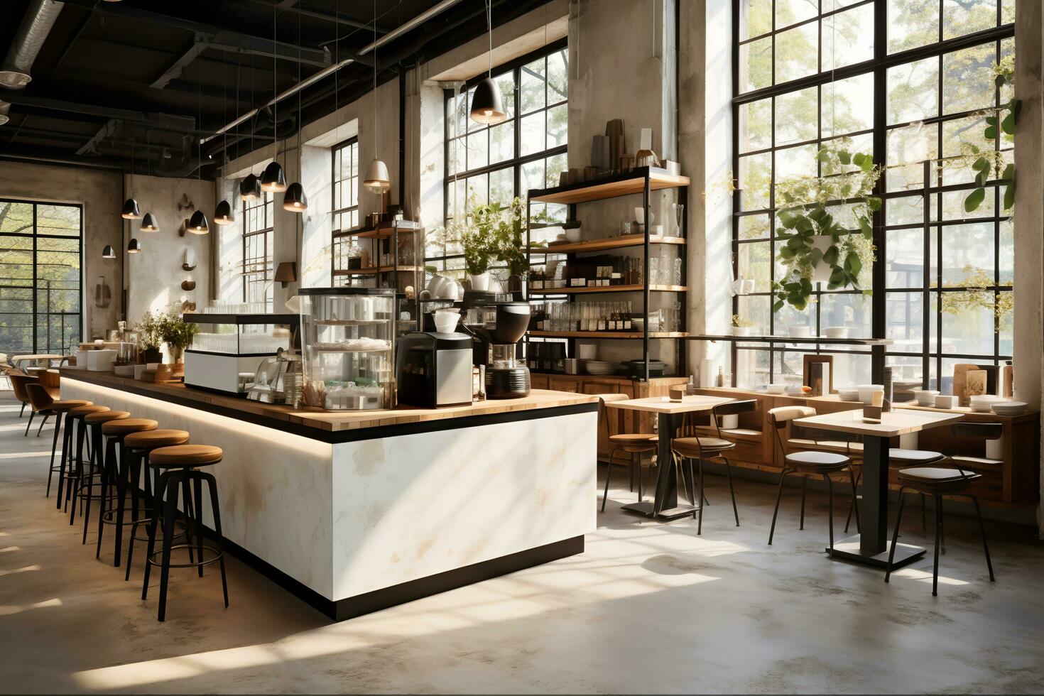 Rustic Coffee Shop Interior Design for Coffee Lovers, Generative Ai photo