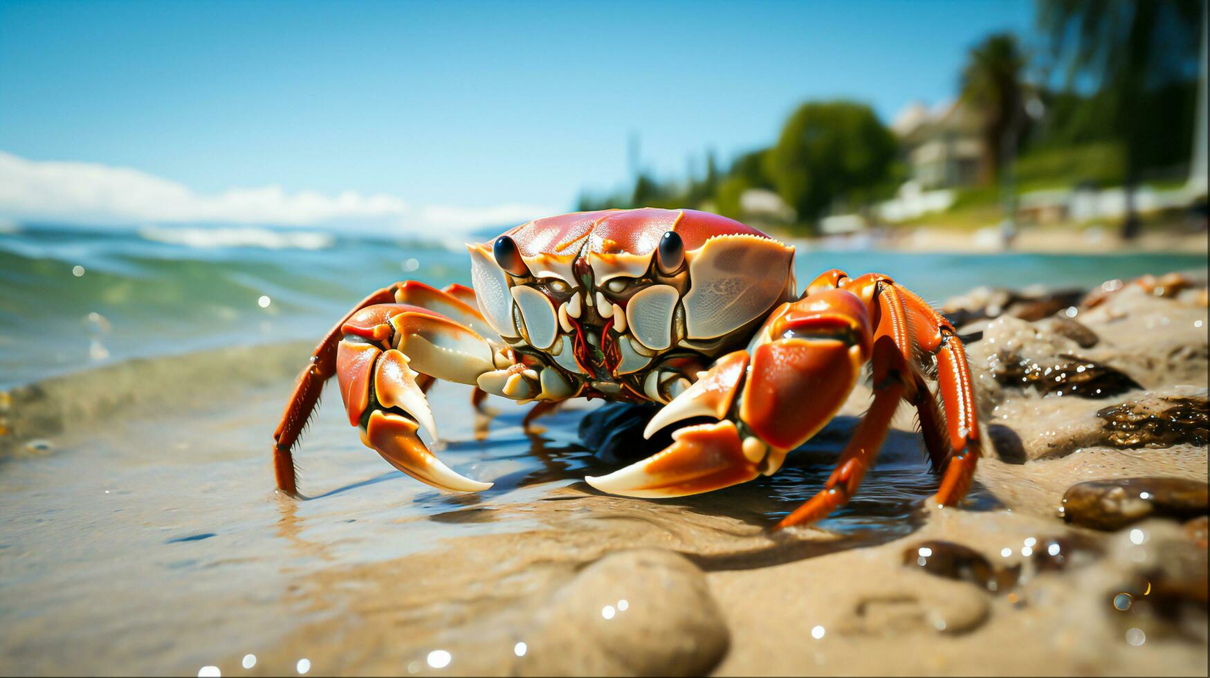 Crab on the beach. Generative Ai photo