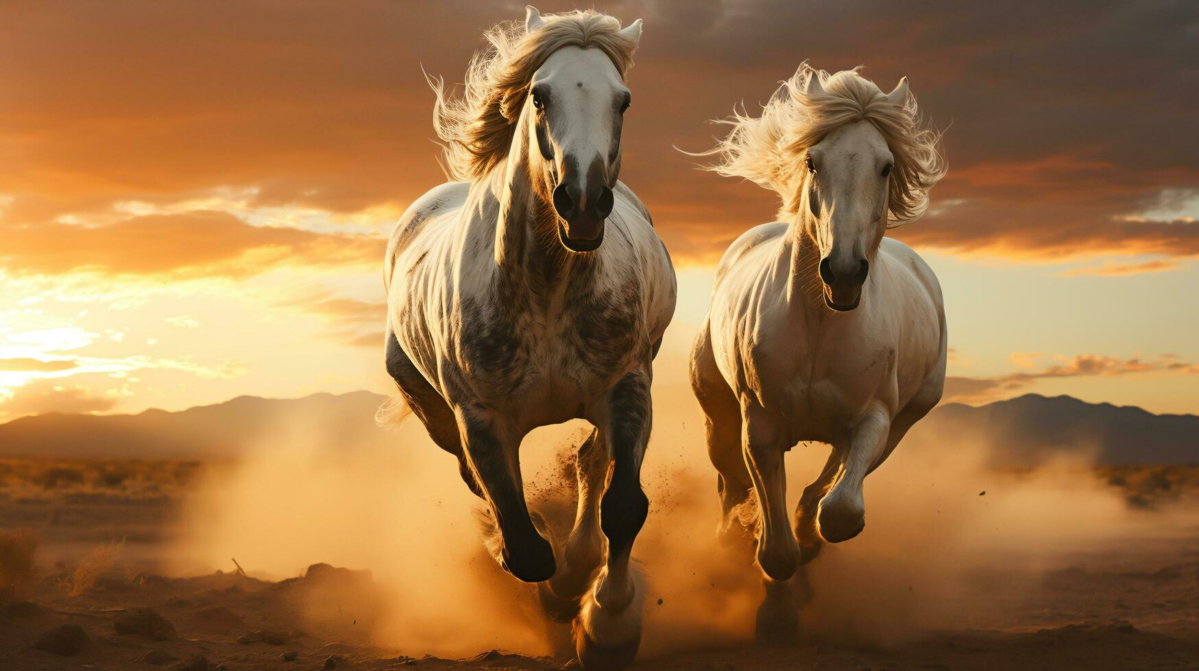 The horse is moving on the meadow, Generative Ai photo