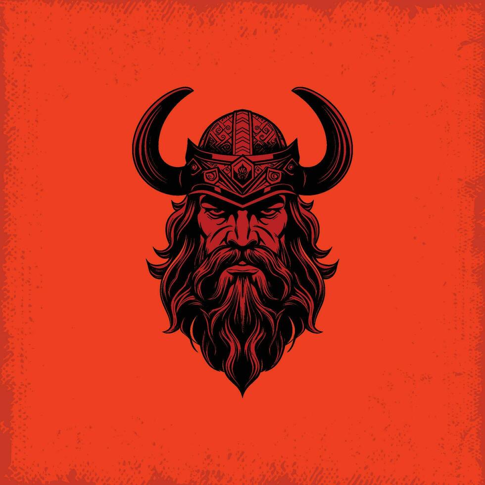 Viking Helmet and Beard on Red Background vector