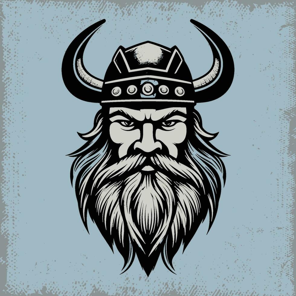 A Viking Helmet with a Long White Beard on a Blue Background vector