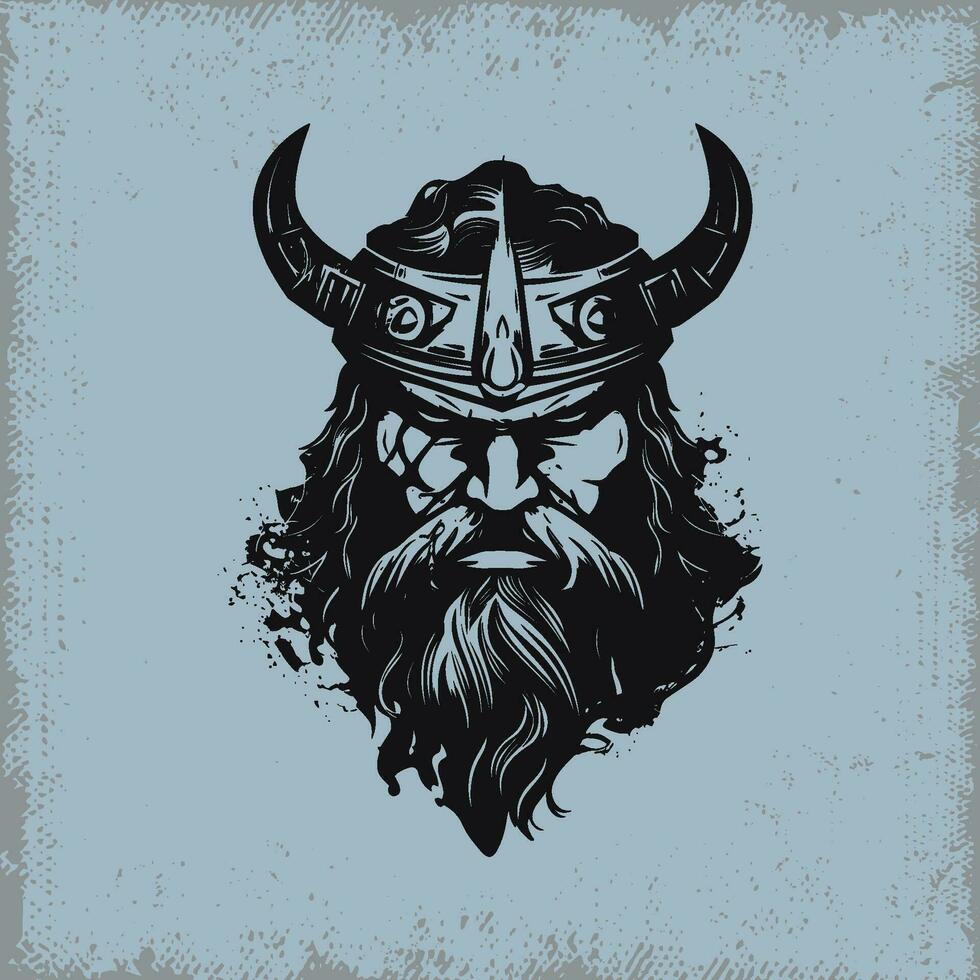 Viking warrior head with helmet and beard illustration vector