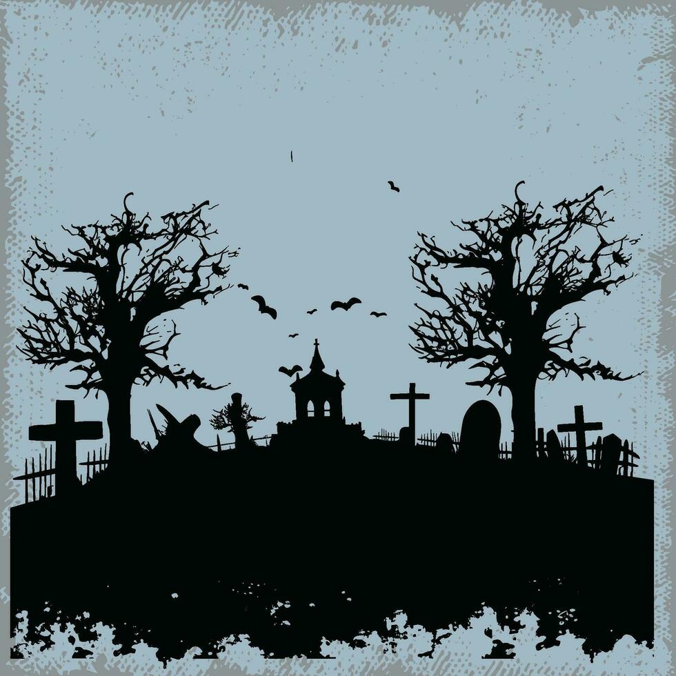 A Spooky Graveyard with a Chapel and a Full Moon vector