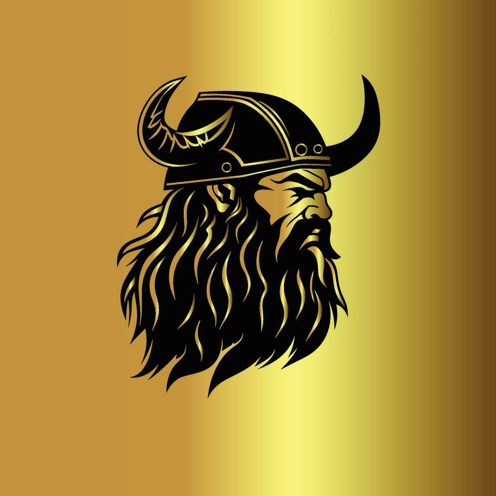 Viking Warrior Head on Gold Background vector