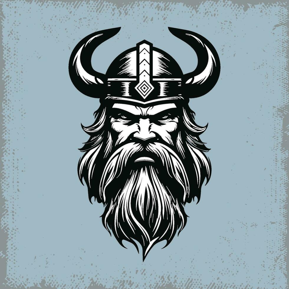 Viking Warrior Head with Horned Helmet Illustration vector