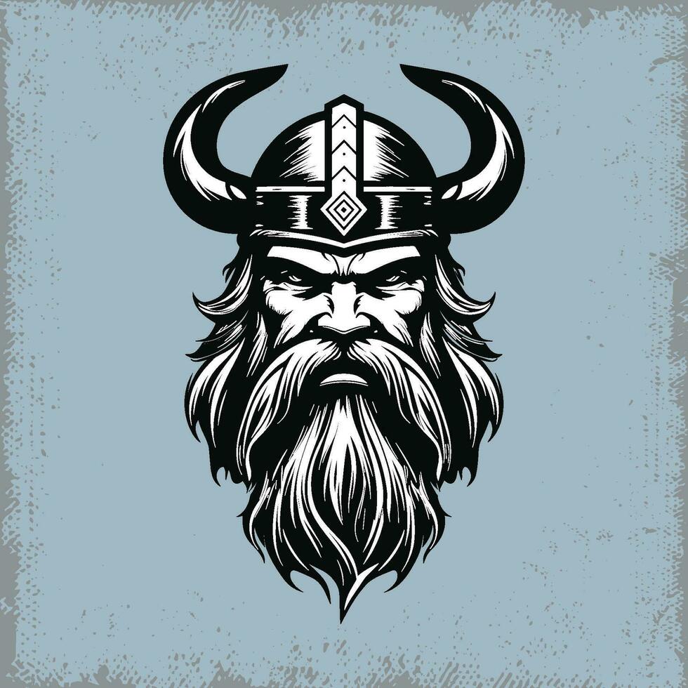 vikingo guerrero cabeza con con cuernos casco ilustración vector