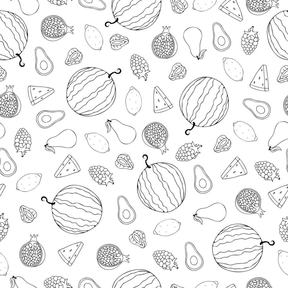 Hand drawn fruits seamless pattern. Healthy food vector background