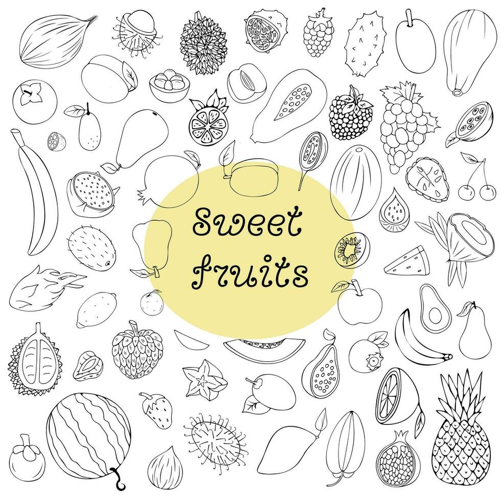 Healthy food vector illustration. Fruits hand drawn doodle illustration. Organic food set. Good nutrition.