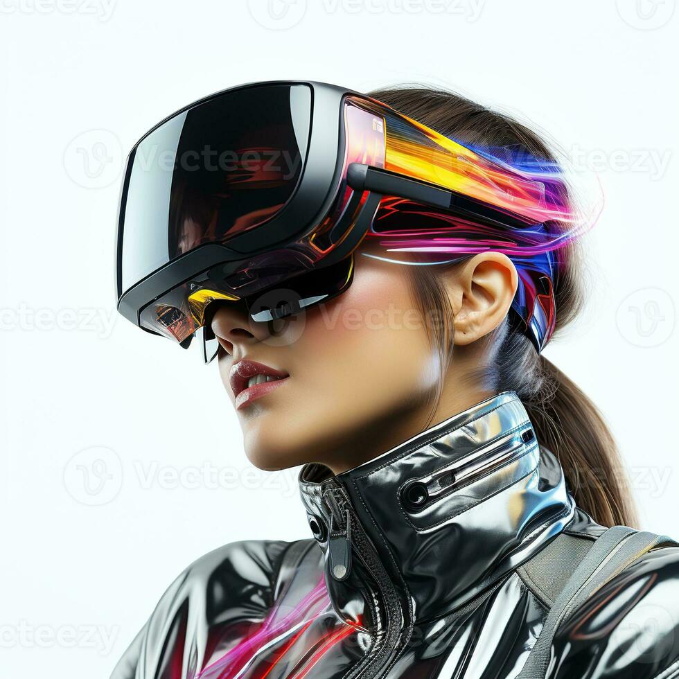 Illustration of a person wearing a virtual reality VR headset, AI Generated. photo