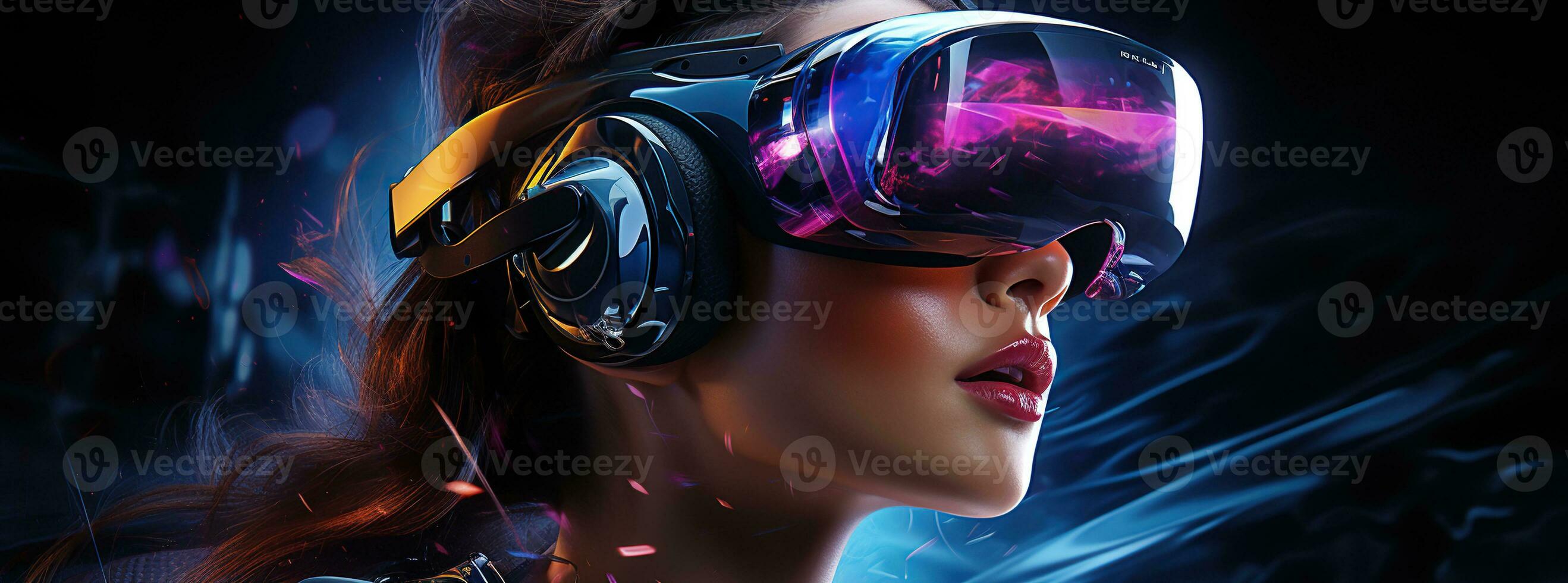 Illustration of a person wearing a virtual reality VR headset, AI Generated. photo