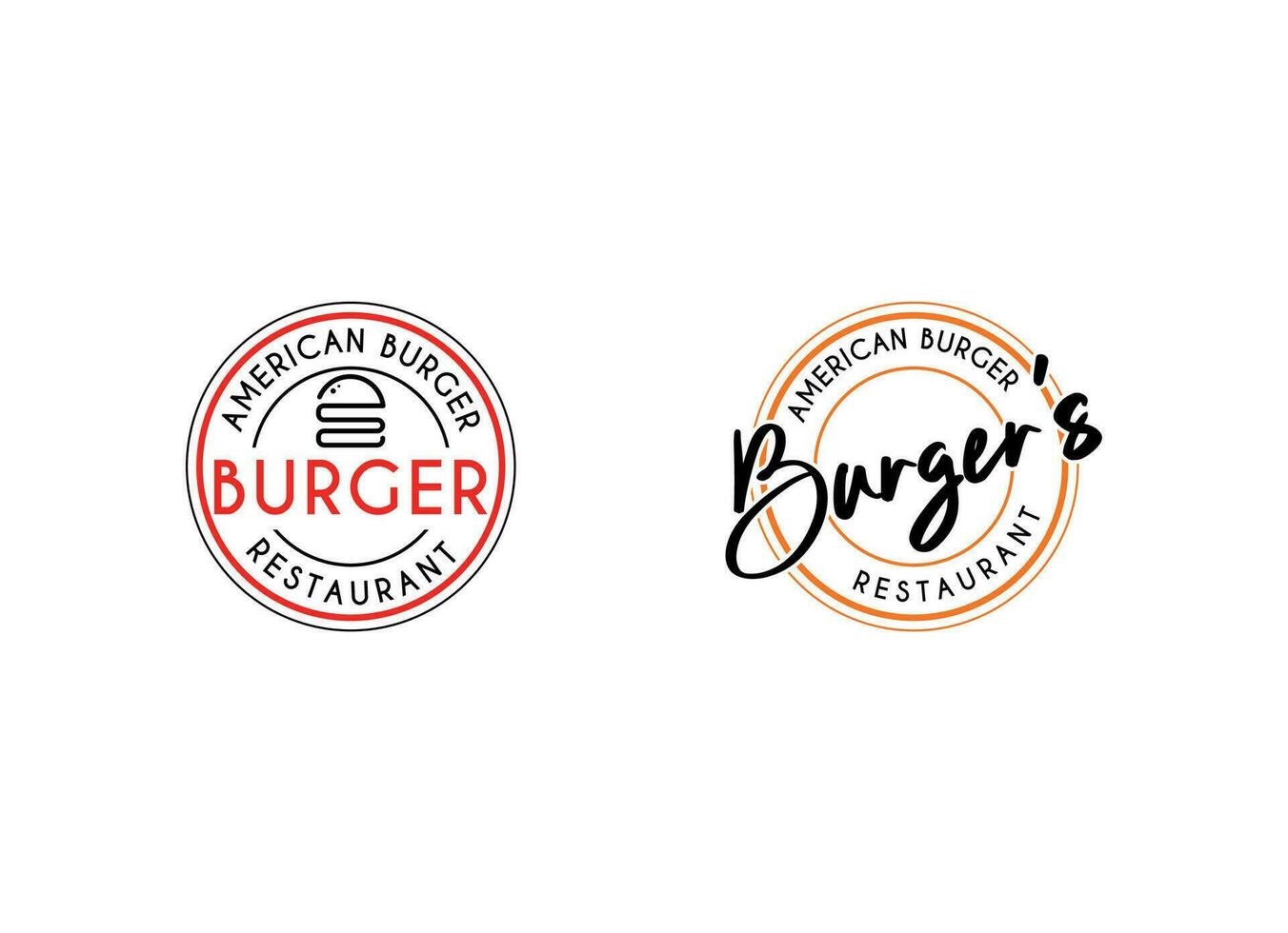 Burgers emblem for streets food logo design template. Burger vintage stamp sticker vector