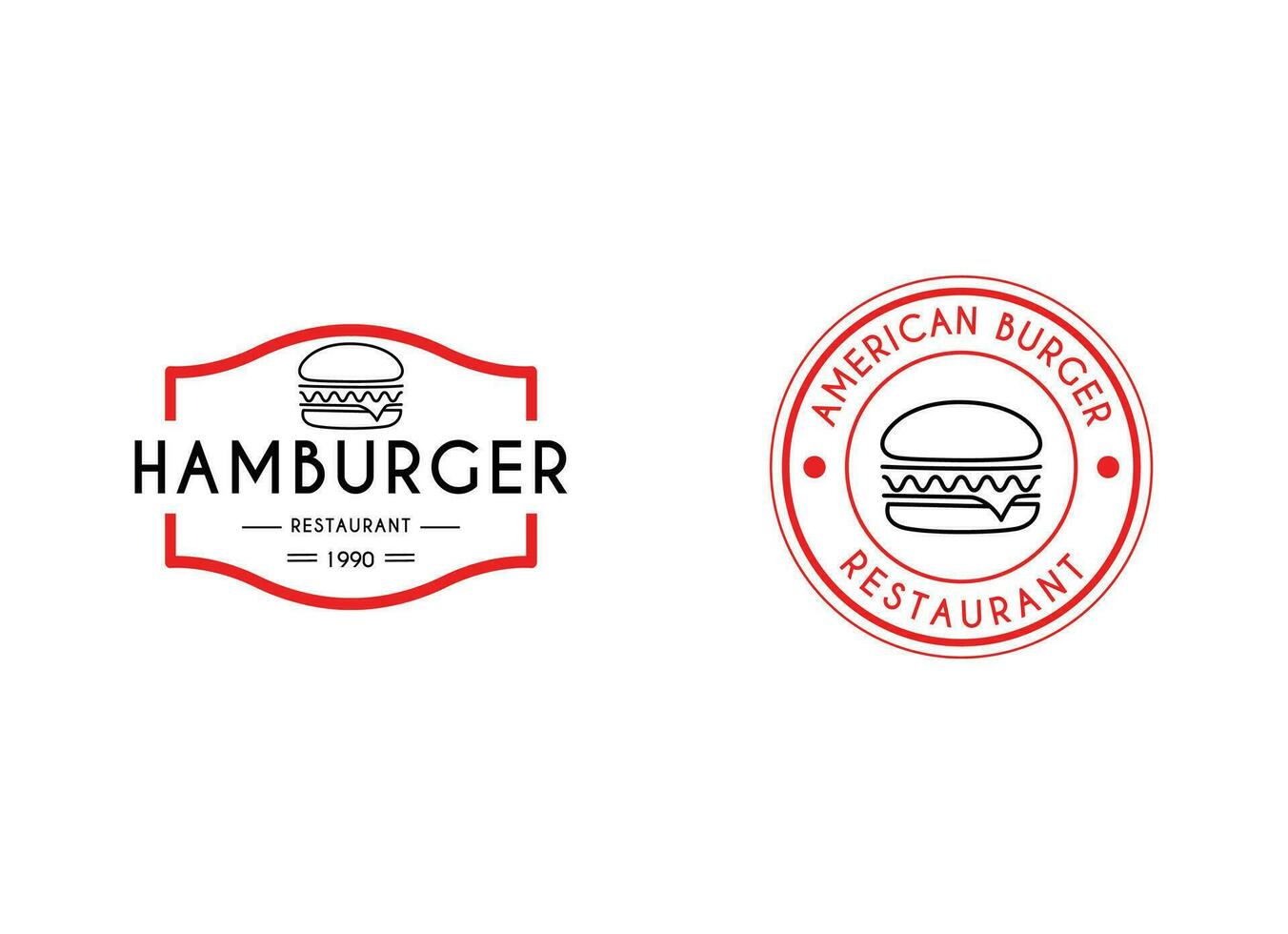 Burgers emblem for streets food logo design template. Burger vintage stamp sticker vector