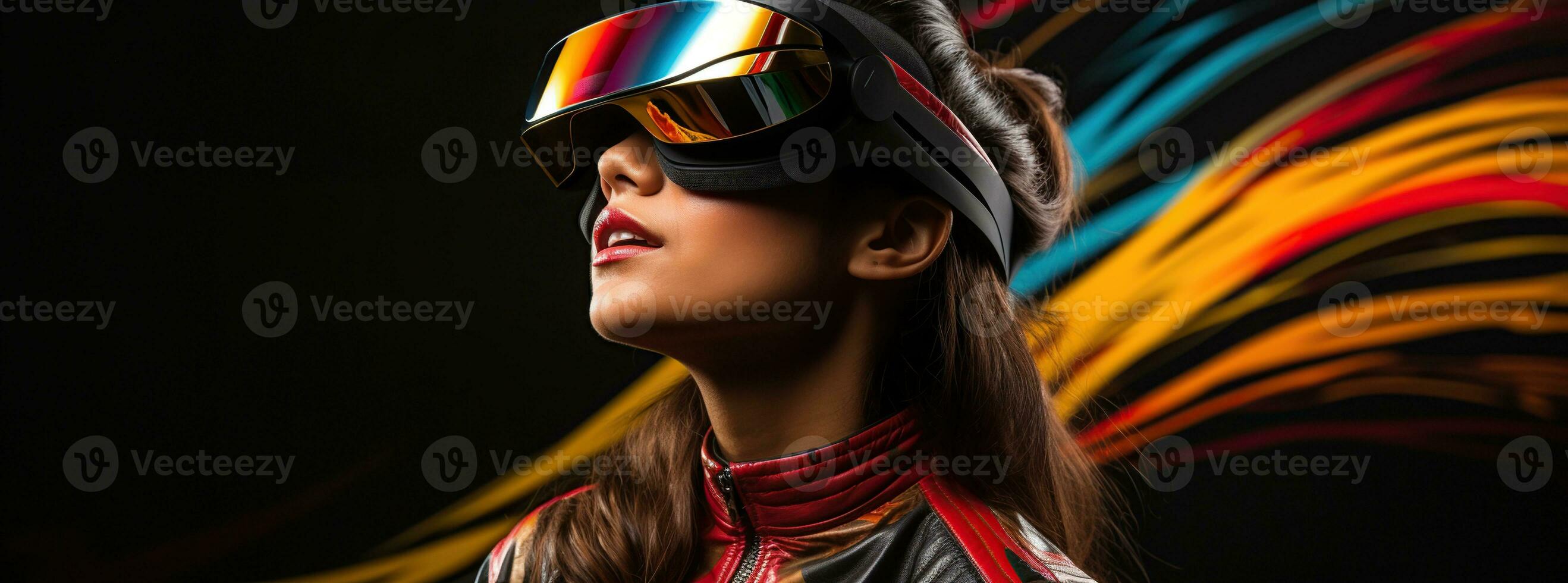 Illustration of a person wearing a virtual reality VR headset, AI Generated. photo